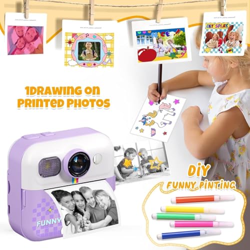 Image of Cason Instant Camera for Kids with Print,1080P HD Instant Photo Camera with Games,3 Print Rolls,Fun Filters for Creativity for 5-15 Years Kids Upto 32GB (Unicorn)