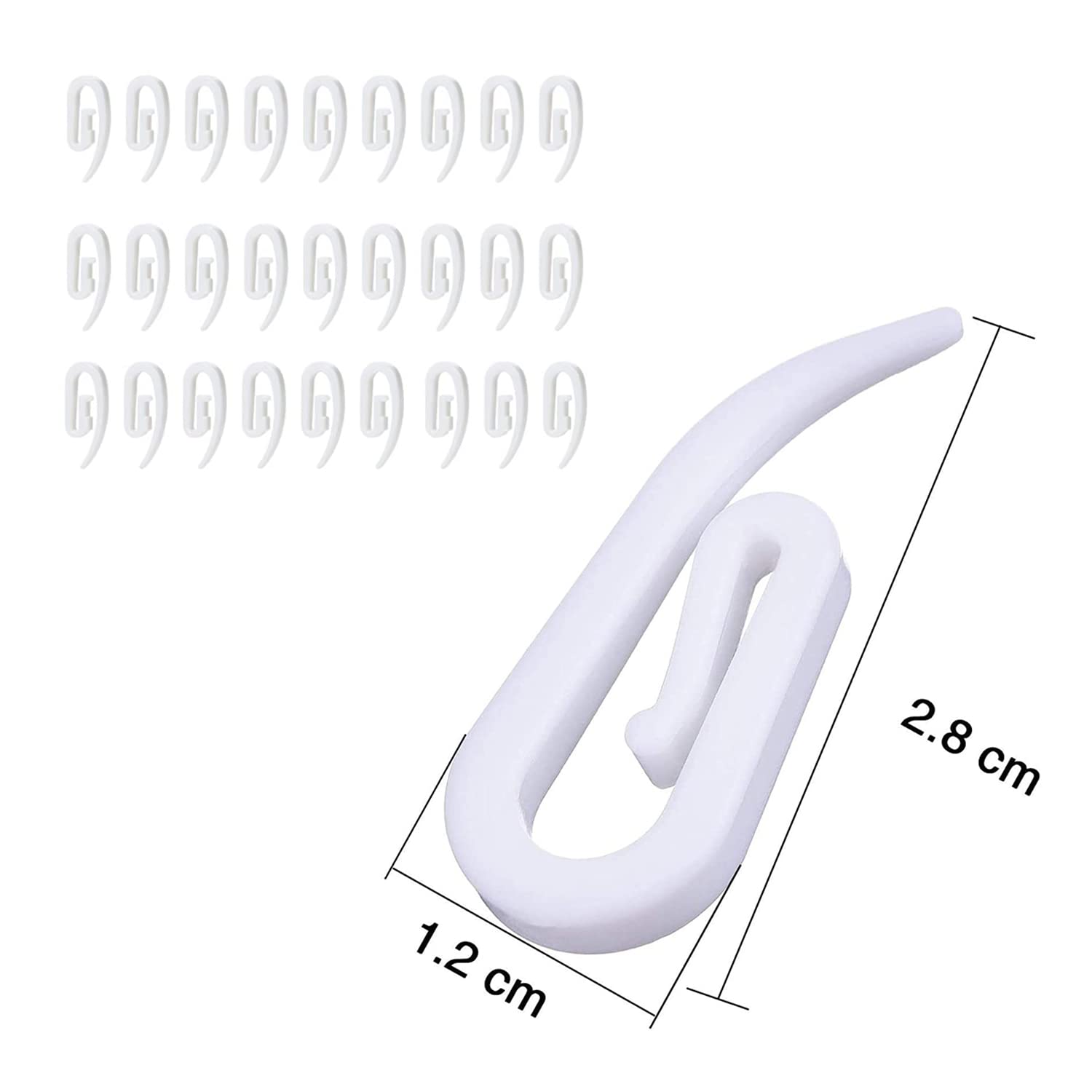 Lot De 100 Crochets De Rideau En Plastique Blanc – Forme En G, 28x12 Mm – Pour Rideaux Légers à Moyens, Douche, Porte - 8