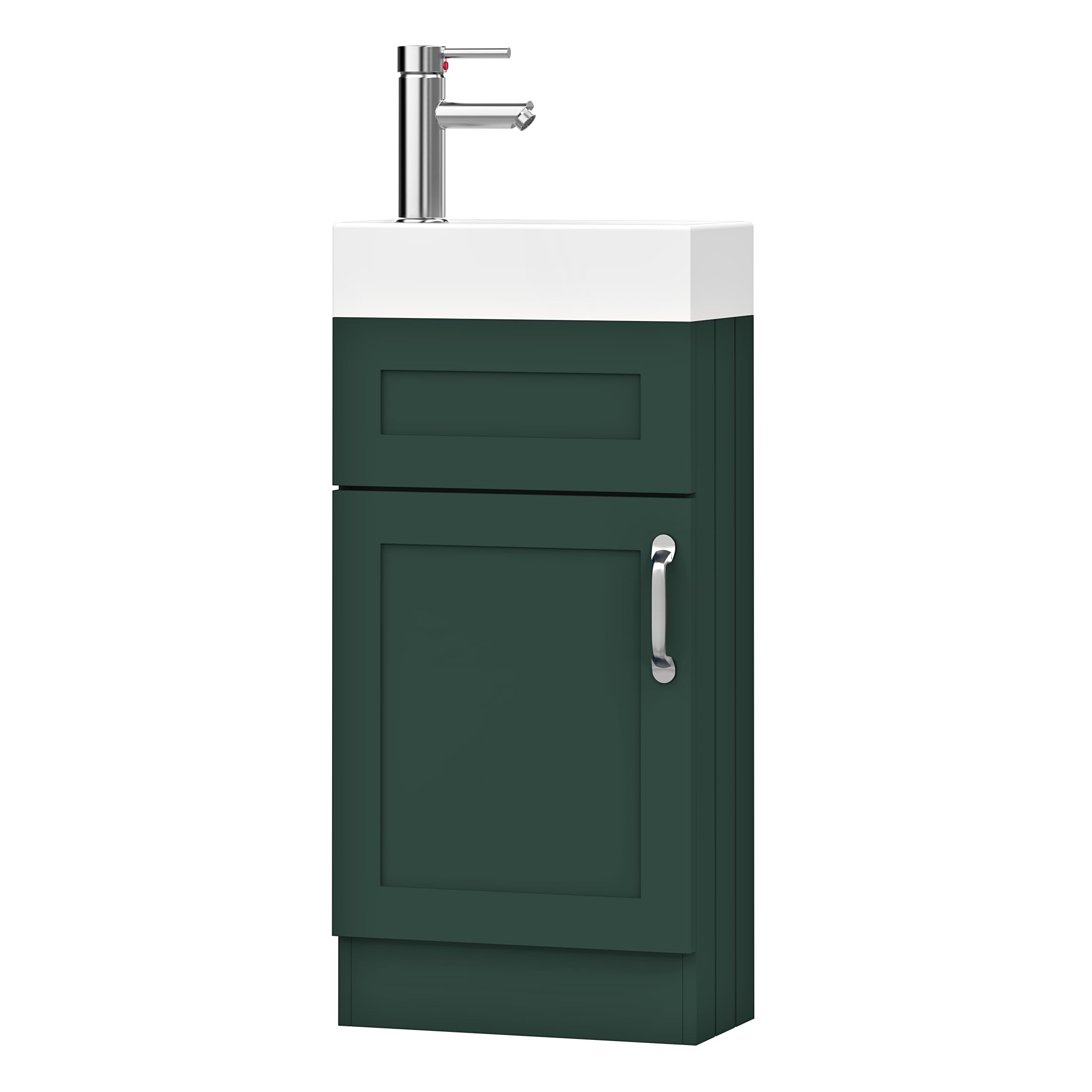 BELOFAY Vanity Unit With Basin | 400mm Bathroom Vanity Units With Basin | Floor Standing Slim Design | Waterproof | 1 Tap Hole Ceramic Bathroom Sink | Including Waste (Crawley Green) — image 1