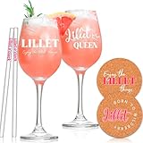 2er Set Lillet Gläser Geschenkset - Wildberry Spritz Gläser | Glasstrohhalme | Korkuntersetzer, Cocktail Glas, Tolles Geschenk für Lillet-Fan