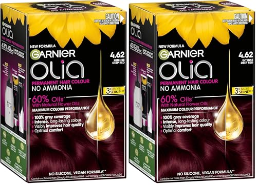 Garnier, Permanent Hair Colour, Ammonia Free and Nourishing, Olia, 4.62 Intense Deep Red (Pack of 2)