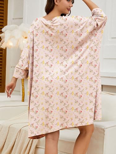 Image of Chunoy Women Oversized Nightgown Short Sleeve Sleepwear Dress with Pockets