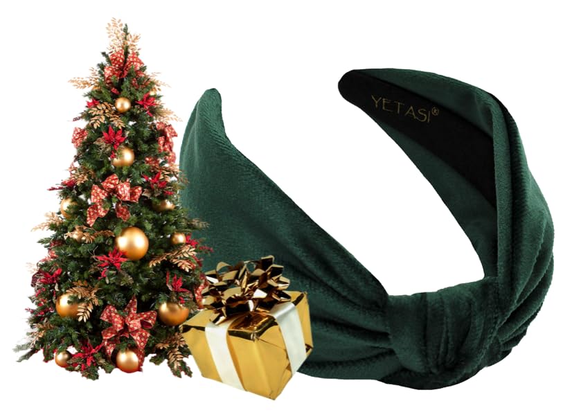 YETASI Christmas Headbands for Women non Slip are Trendy. Winter Warm Stylish Green Velvet Womens Knotted Head bands for Women's Hair, Wearable All