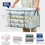 MKOKYD 80L Clear Large Storage Bag, Clothes Storage Containers for Organizing Closet, Bedroom, Underbed, Comforters, Clothing, Blankets, Pillow, Foldable Organizer with Sturdy Handle and Zippers (3)