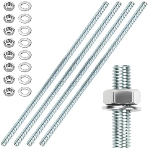 sturiz - 4 Pcs Tige Filetée M10 Zinc M10 X 300 mm Tiges Filetées Entièrement Boulons Filetés Complet Avec écrous et Rondelles Argent