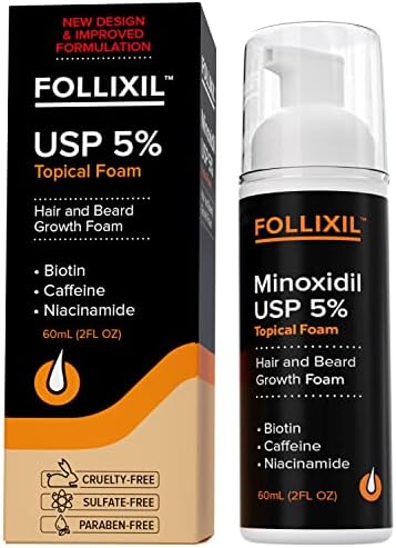 5% Minoxidil for Men Foam - NO PG 1 Month - Hair Growth Topical for Scalp and Beard with Biotin, Caffeine and Niacinamide - Hair Regrowth Treatment For Stronger, Thicker Longer Hair - Anti Thinning