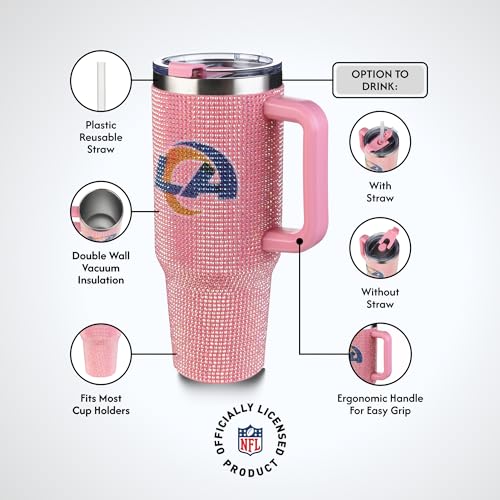 Image of The Memory Company Officially Licensed 40oz Pink Bling Game Day Tumbler, Los Angeles Rams
