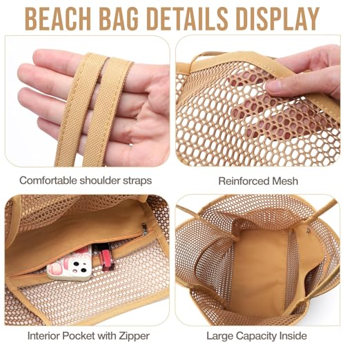 mesh beach bag large beach bag 25L with 5 packet, ideal for pool, Gym, Grocery and Toys storage3