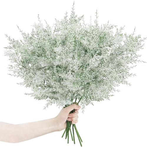 DILIBRA 12 ramas artificiales grandes de pino esmerilado de nieve, tallos de vegetación de Navidad de 20.5 pulgadas, ramas de pino sintético, tallos de cedro nevado de Navidad falsos para