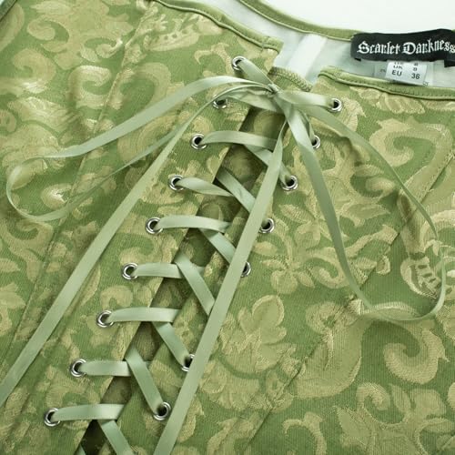 Image of Scarlet Darkness Women Renaissance Corset Pirate Bustier Top Bodice Bodyshaper Green Jacquard Size 6