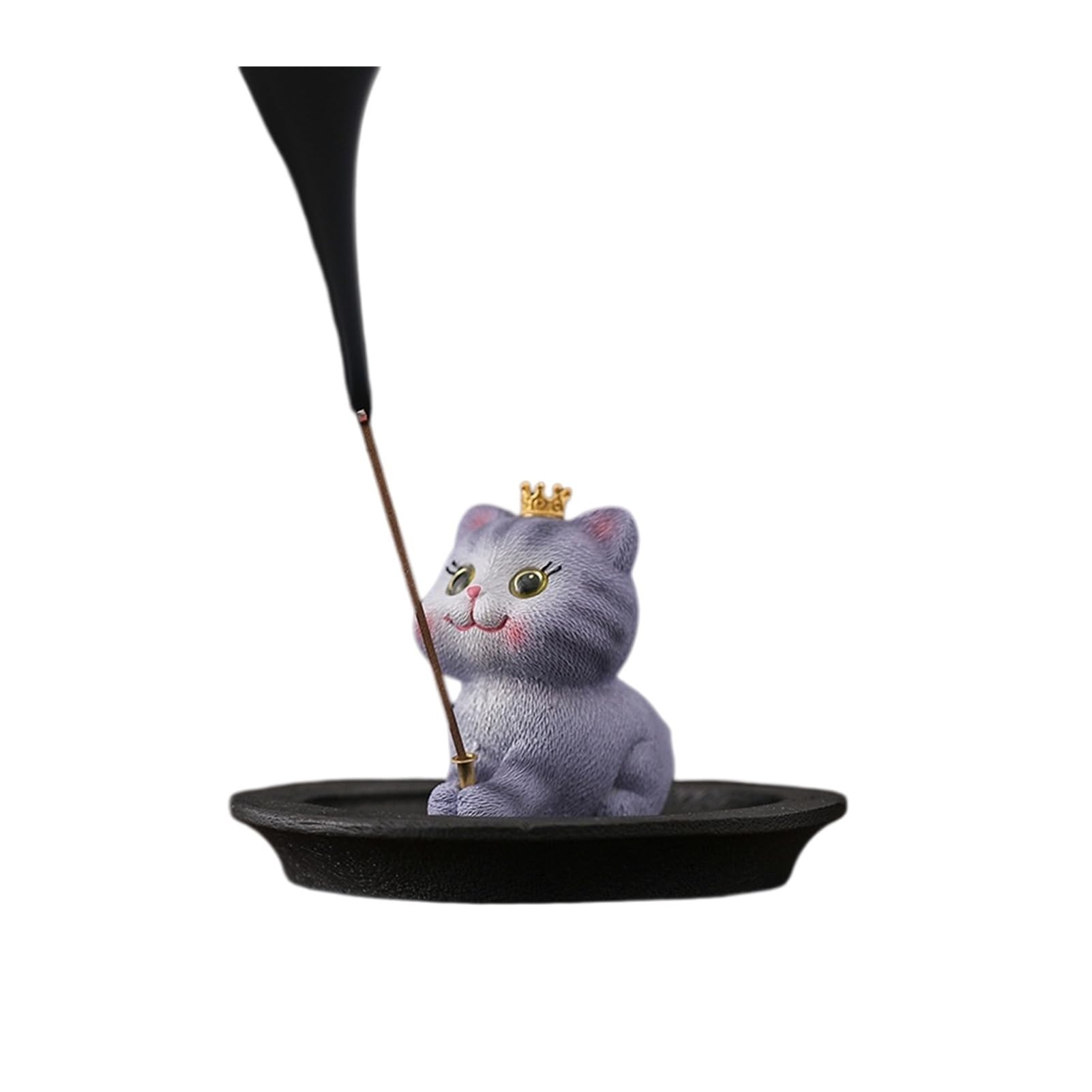 Huolimxun Cat Incense Holder Statue - Resin Kitten Incense Burner Ornament For Home And Coffee Table(Blue Crown Cat+Chassis)