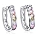 Forcolor White Gold-Plated Round-Cut Hoop Earrings with Colorful SWAROVSKI WLEMENTS Crystal