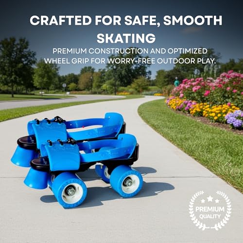 Image of Skating Shoes - Roller Skates for Kids 6-12 with Auto Precision Ball Bearings, 50mm Anti Skid Vinyl Wheels, Toe Stoppers, Bigger Wheel Size, Blue, Super Xplod