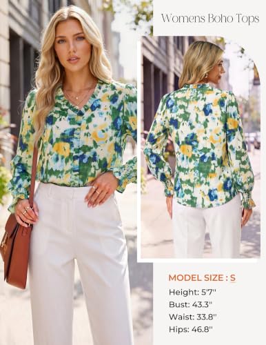 GRACE KARIN Womens Long Sleeve Boho Tops Ruffle Work Blouses Multi Green XL - image 4