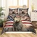 Wild Deer Boys Duvet Cover Queen Size, Rustic Animal Deer Antler Tree Branch Nature Bedding Set for Men Adult, Stripes Red Blue USA Flag Print Polyester Quilt Cover with 2 Pillowcases (No Comforter)