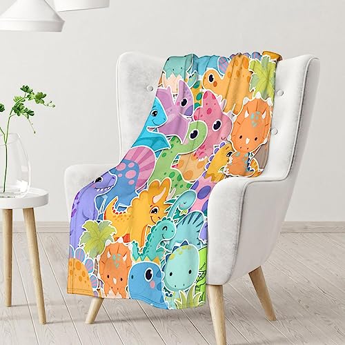 Dinosaur Blanket Gifts - 50"x60" Cute Throw for Girls & Boys - Colorful Soft Fuzzy Blankets for Bed, Couch & Living Room