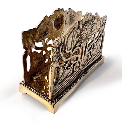 Thorness Estante para cartas de latón pulido estilo Art Nouveau, con diseño de girasoles, para notas decorativas y soporte para cartas para el hogar u oficina