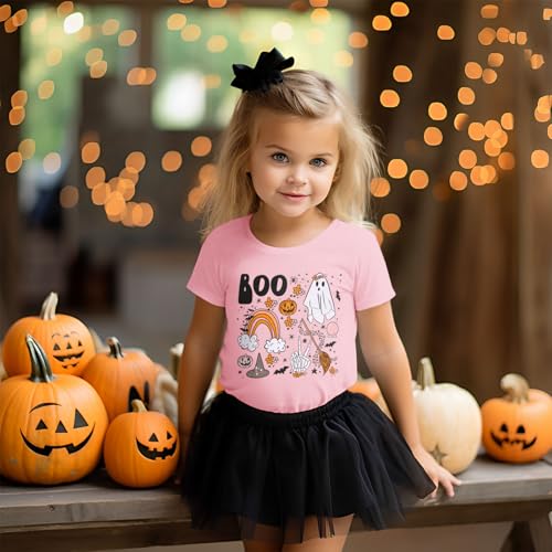 BOUTIKOME Toddler Baby Girls Boys Halloween Shirts Ghost Pumpkin Graphic T-Shirt Kids Spooky Season Short Sleeve Tee Tops4