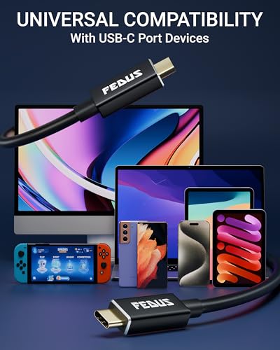 Image of FEDUS USB 4 Thunderbolt 4 Cable 40Gbps 240W [8K@60Hz 4K@144Hz] 100W PD 3.1 Fast Charging Type C To C Display Compatible With iPhone 15 Pro, Macbook, Egpu, SSD 2M, Black
