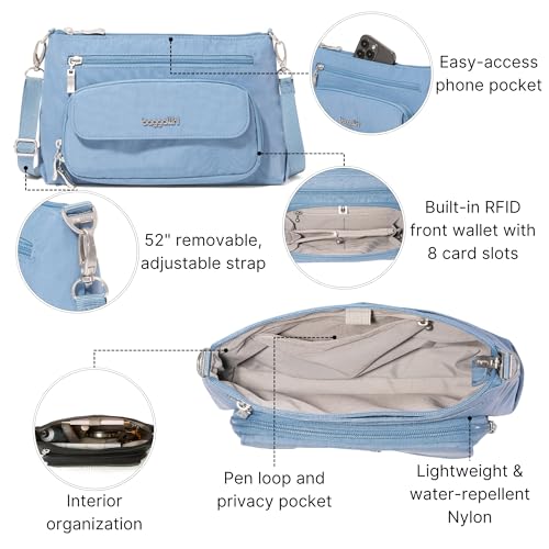 Image of Baggallini Original Everyday 11x7.5 Crossbody Bags Rfid Protected Lightweight Nylon Zippered Travel Purse