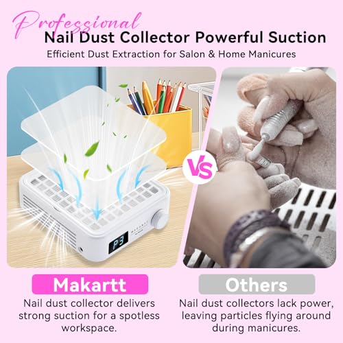 Image of Makartt PocketSized Nail Dust Collector - Powerful Dust Collector Nail Tech Quite Suction Machine for Acrylic Nails Manicure & Pedicure Salon & Home Use Includes 10pcs Filters & Dust Brush