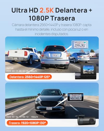 70mai Cámara de salpicadero 2.5K A410, cámara de salpicadero delantera y trasera 3