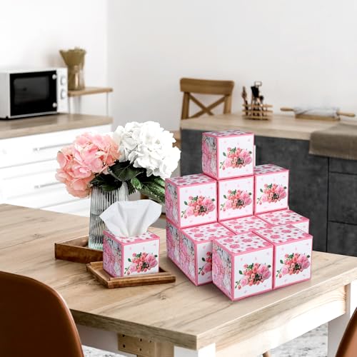 Image of Fourluoo 12 Pack Rose Rose Floral Tissues Cube Boxes, 600 Sheets 3 Ply