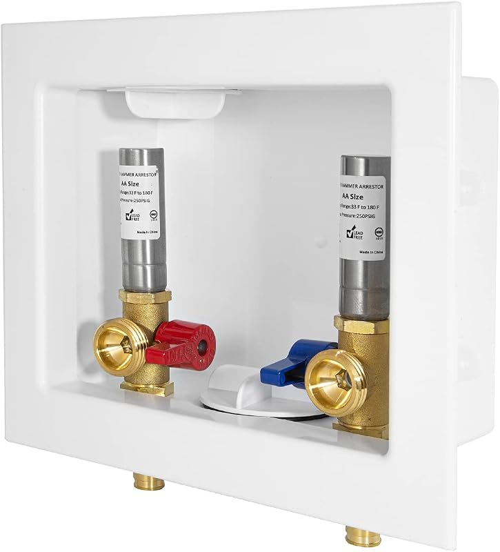 Caja de salida para lavadora EFIELD de 1 pieza, expansión Pex-A de 1/2" (arrestor SS) | Caja de lavadora con drenaje central, válvulas de latón de 1/4 de vuelta instaladas, expansión Pex-A F1960 de 1/2" x 3/4" MHT-WM008(1)
