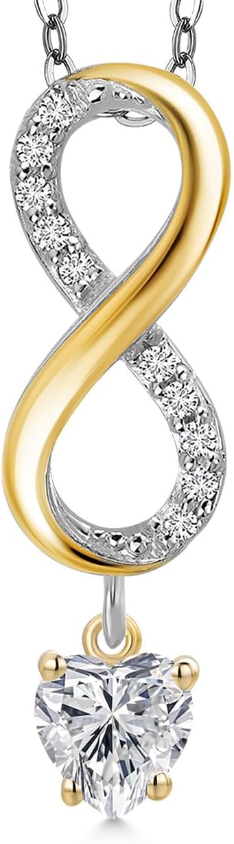 Gem Stone King 925 Silver and 10K Yellow Gold Lab Grown Diamond Pendant Necklace for Women | 0.96 Cttw | Gemstone April Birthstone | Heart Shape 5MM | With 18 Inch Silver Chain