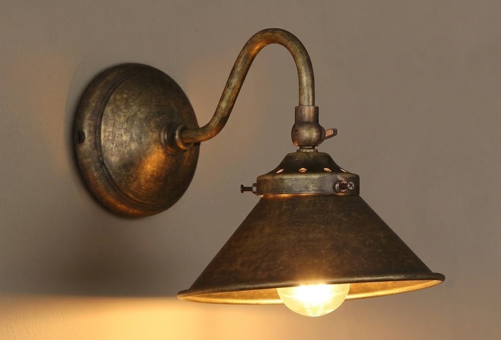 Applique Lampada da parete in ottone brunito Parabola Cono Interno esterno