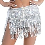 ASAHEL Sequin Skirt Halloween Costumes for Women Girls Space Cowgirl Outfit Sparkly Belly Dance (Silver)