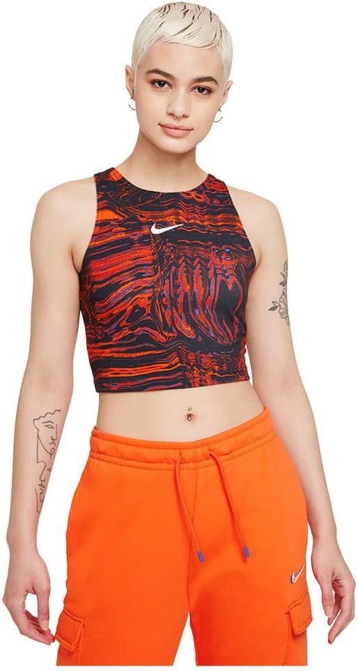 Sportswear Dance Womens NSW AOP Tank Top DJ4126-013 (Black/Orange)