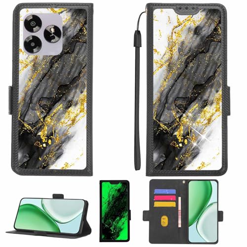 Aroepurt Case Compatible for Umidigi G7 5g Phone Case Flip Cover [with Tempered Glass Screen Protector][RFID Blocking][Gold Glitter+Luminous] LPT-HDL