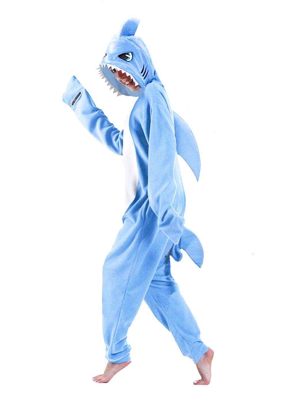 dressfan Unisex Pigiama di Squalo Costumi Animale Monopezzi Anime Shark Halloween Carnevale Costumi Regali Pigiama di Natale per Donna Uomo