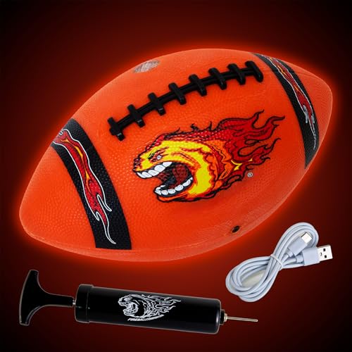 FIREBOMB LED Football- Rechargeable Light-Up Football for Nighttime Fun, Rubber Size 7, Orange Sports Ballf or All Ages