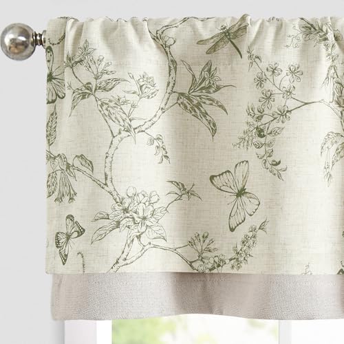 jinchan Floral Curtain Valance for Windows 16 Inch Linen Valance