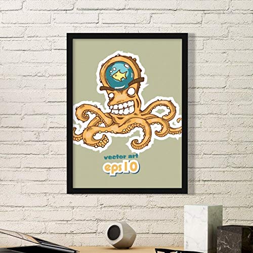 Cadre photo rectangle bois noir art d'orange octopus - 2