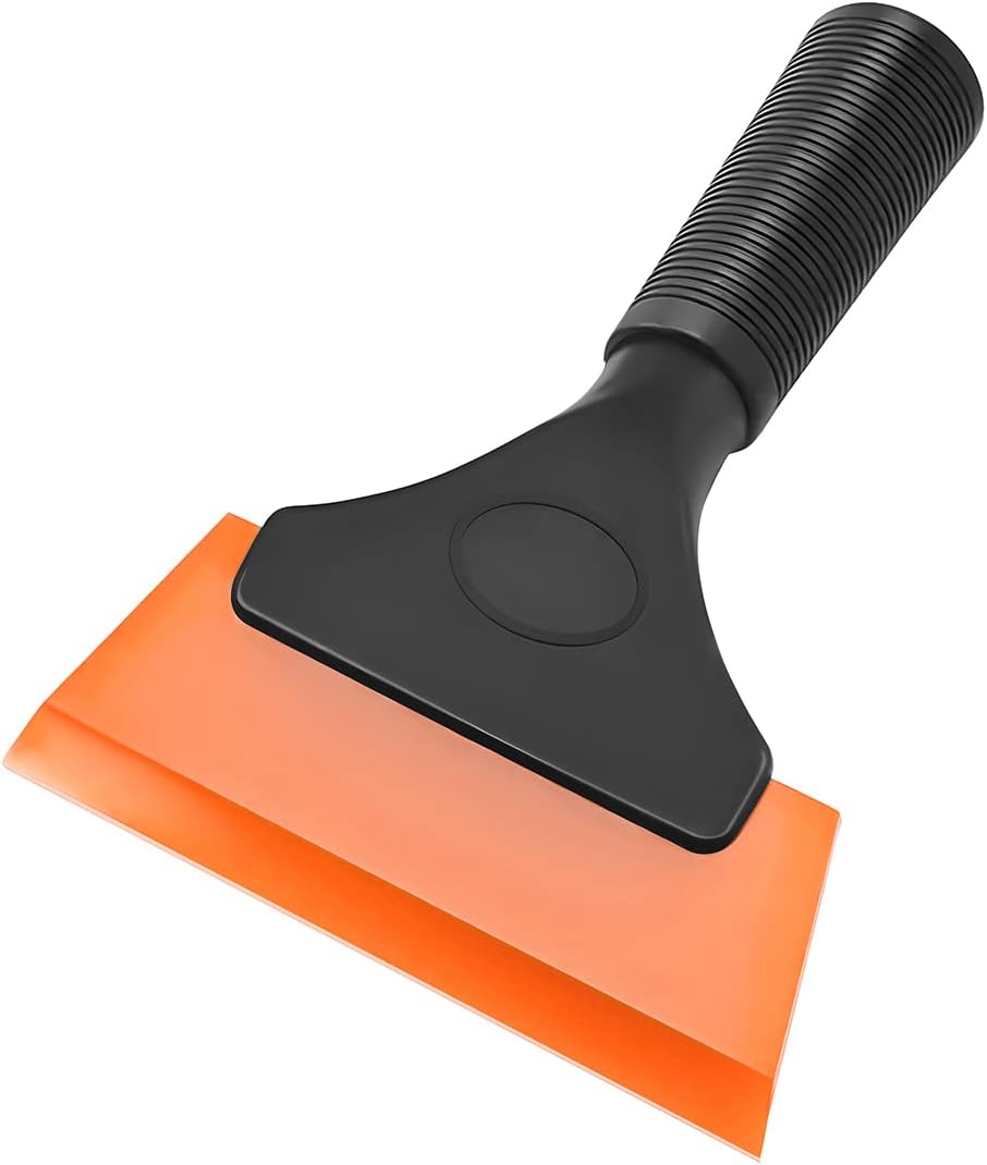 Small Squeegee, Window Tint Rubber Water Blade, Shower Scraper with Anti-Slip Handle, Auto Cleaning Tool Accessories, Mini Water Wiper for Window, Windshield, Glass Door, Bathroom (Orange)
