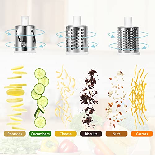 Bleum Cade Rotary Cheese Grater, 3 In 1 Drum Blades Grater Slicer Shredder Cheese Grater Rotary With Handle Food Shredder With Strong Suction Base Rotary Grater Ideal For Vegetables Nuts, Blue #TOP6