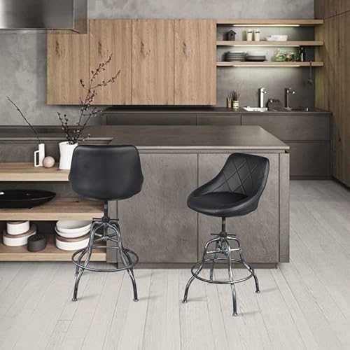 Fubiruo Industrial Pu Round Bar Stool With Back Rest Metal Counter Height Adjustable Swivel Pub Chair Home Kitchen Bar Stools With Footrest 22.45-27.2 Inch Silver #TOP1