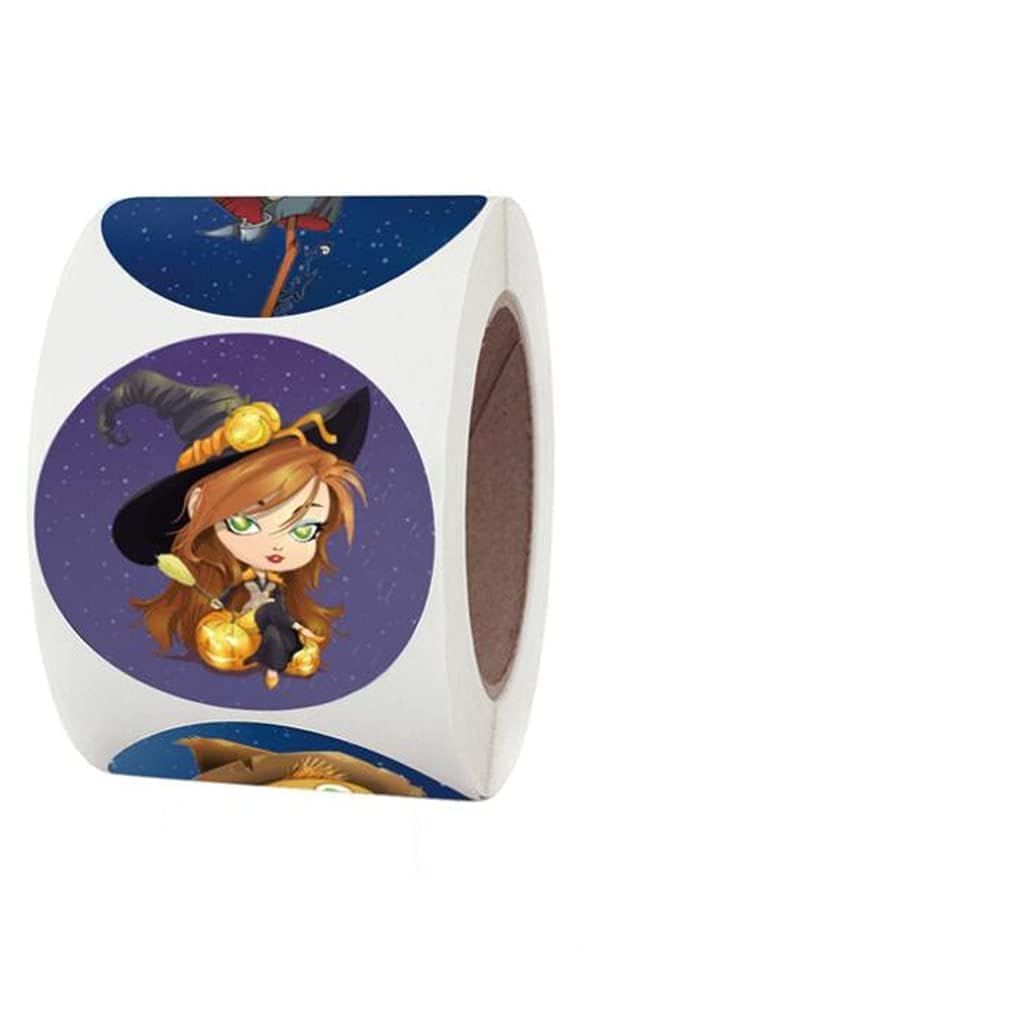 HVRFJXI 500 Pcs Halloween Round Kraft Pumpkin Scarecrow Witch Label Stickers Decor Craft Stationery Adhesive Sealing Baking Baking Paper Stickers