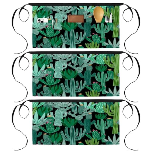 Tablier court de chef à 3 poches lot de 3 demi-tabliers de cuisine vert cactus 60x30.5cm