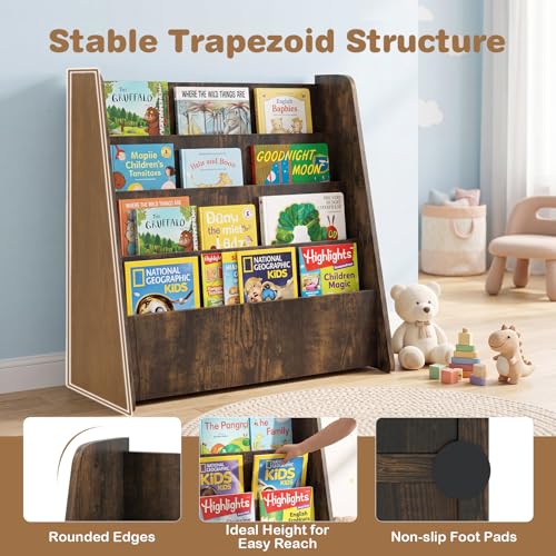 Image of HONEY JOY Kids Bookshelf, 5-Tier Wooden Toddler Bookcase, Children Book Rack & Magazine Display Shelf, Toy Storage Organizer, Book Shelf for Kids Rooms, Playroom, Nursery, Classroom (Brown, 4 Tier)
