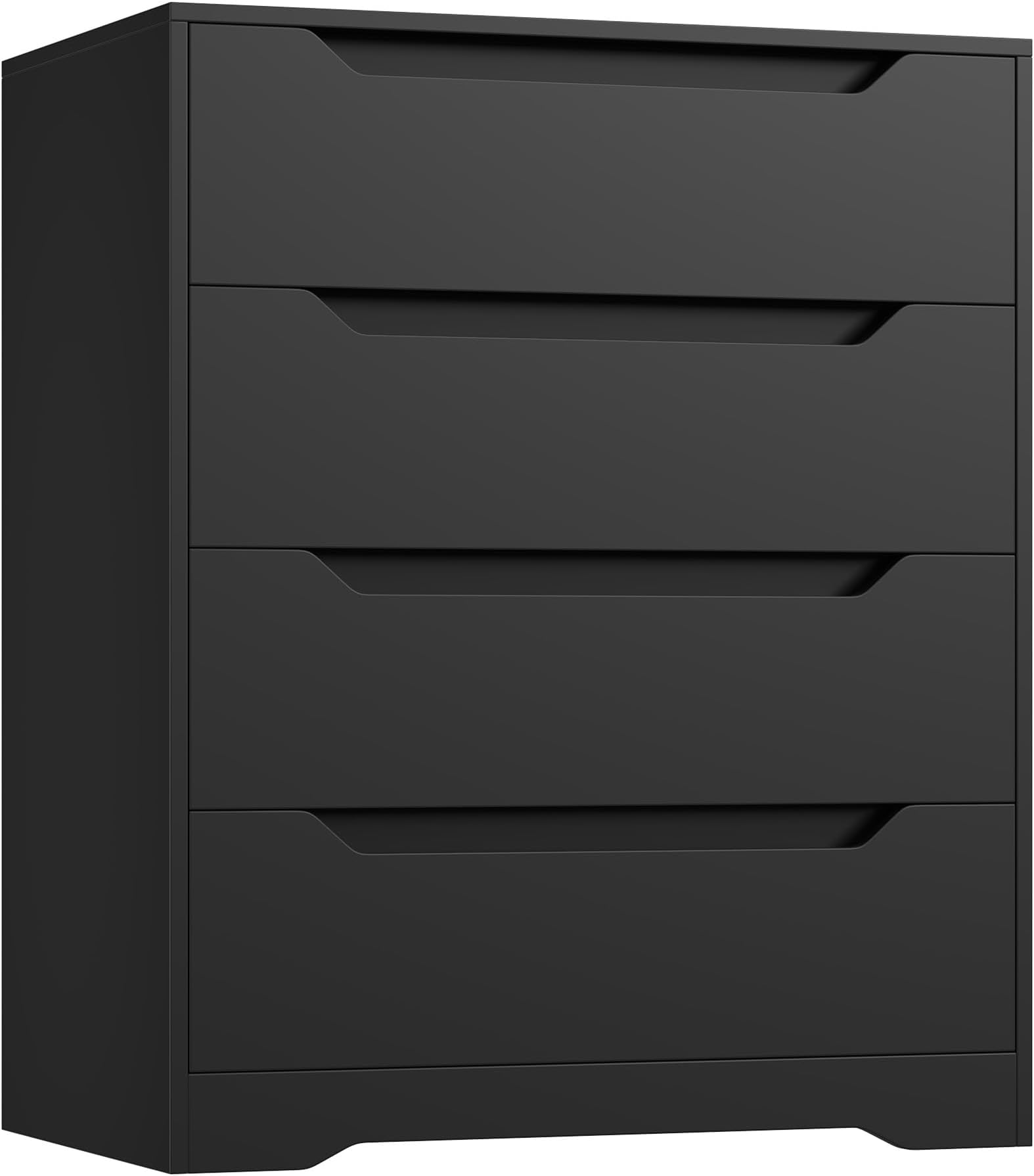 HOSTACK Black Dresser, 4 Drawers Dresser, Modern Chest of Drawers with Cut-Out Handles, Small Dressers with Drawer, Wood Makeup Chest Organizer for Living Room, Entryway, Home Office, Black