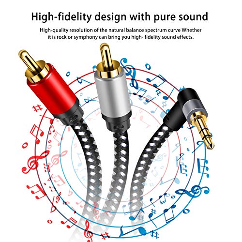3.5Mm Aux Cables, 90° Rca Audio Cable, 3.5Mm To 2-Male Rca Stereo Splitter Cable 1/8" Right Angle Trs To Rca Straight Plug Audio Auxiliary Cord,Hi-Fi Sound, Nylon Braided (9.8Ft/3M) #TOP5