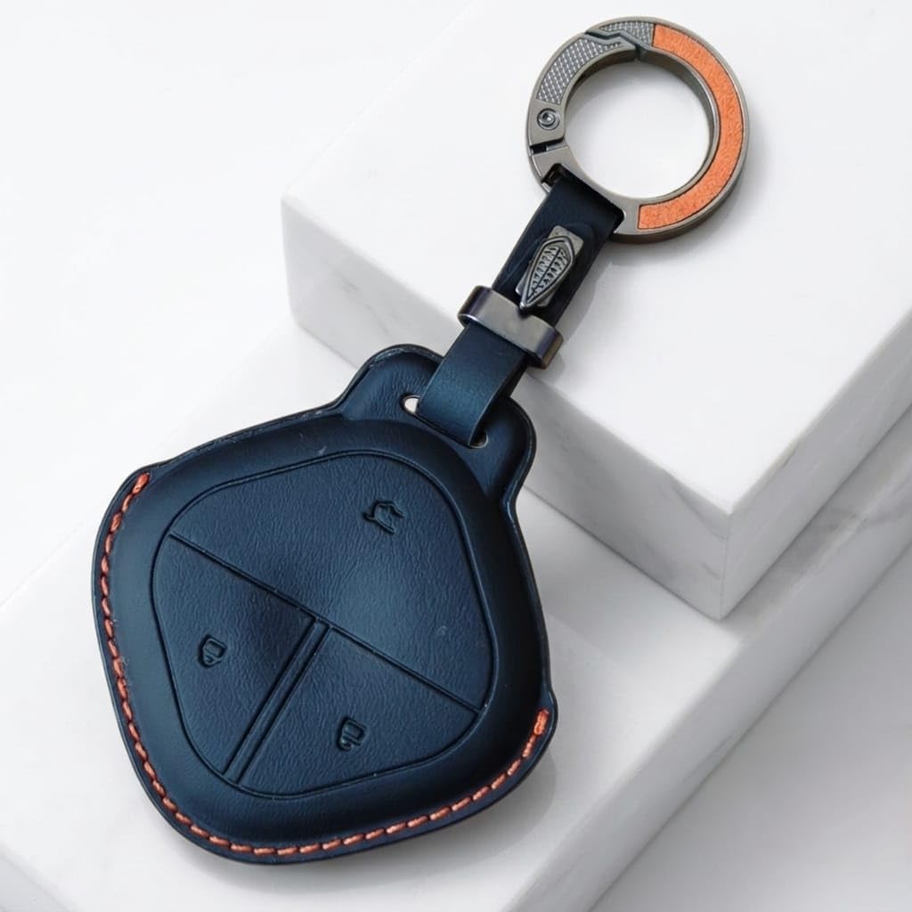 Premium PU-3D Leather Series, Compatible with MG Comet ev Electric - 3 Button Smart Key, Black with Orange Stitching. (PU-BL-O/WL-E3A)-image-27