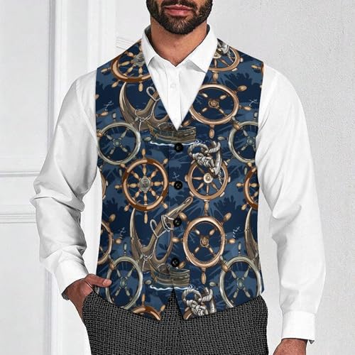 Ship Helm And Anchors-Theme Novelty Men's Suit Vest Casual Formal Dress Vests Business Waistcoat2