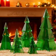 DoubleFill 6 Pcs Acrylic Christmas Tree Centerpieces, 4" to 10" 3D Mini Xmas Tree Tabletop Decoration Christmas Decorations for Office Home Modern Party Winter DecorGreen