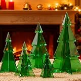DoubleFill 6 Pcs Acrylic Christmas Tree Centerpieces, 4' to 10' 3D Mini Xmas Tree Tabletop Decoration Christmas Decorations for Office Home Modern Party Winter Decor(Green)
