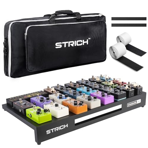 STRICH Guitar Pedal Board Extra Large Size, Aircraft Grade Aluminum 2.9lb Lightweight Pedalboard 25'' x 12.7'' x 2.83'' Effect Pedals board with Carry Bag, STANDARD 25 (Angled)